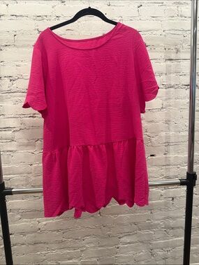 Jodifl Hot Pink Short-Sleeve Ruffle Hem Tunic